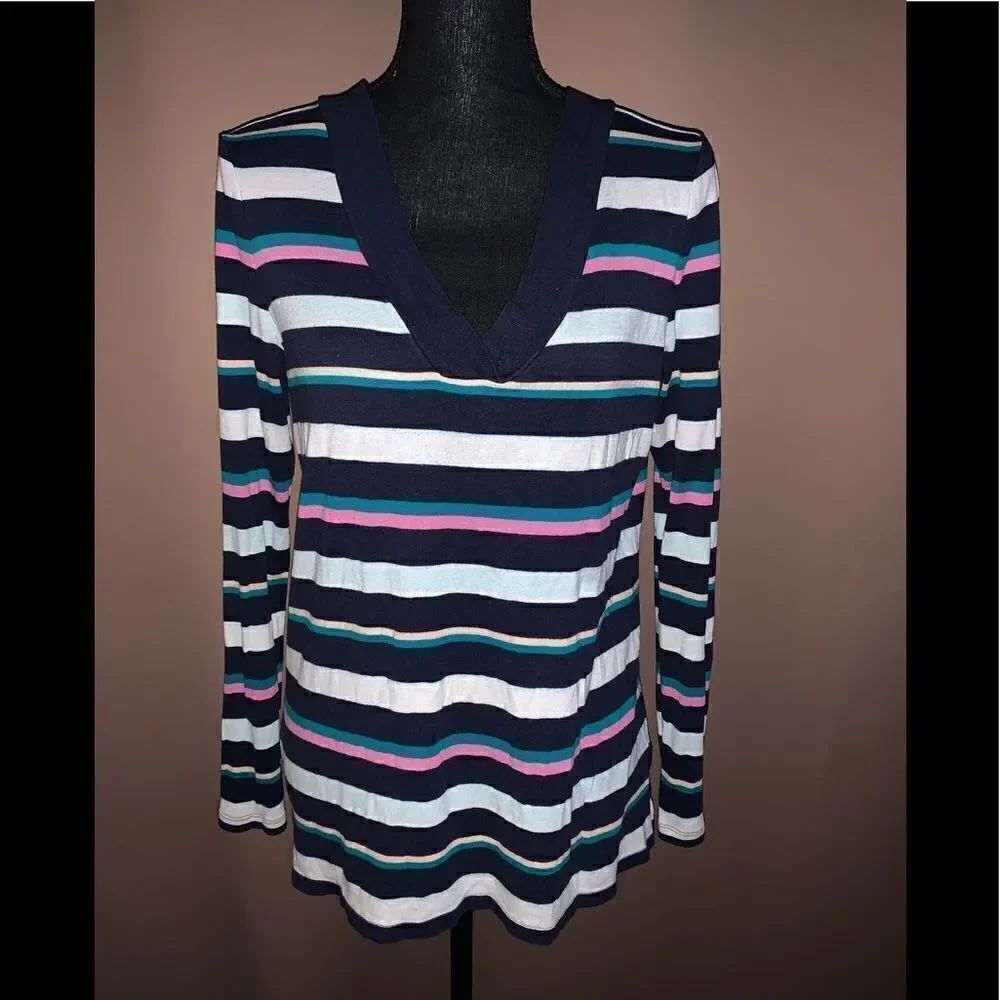 Gap Striped Long Sleeve V-neck Top